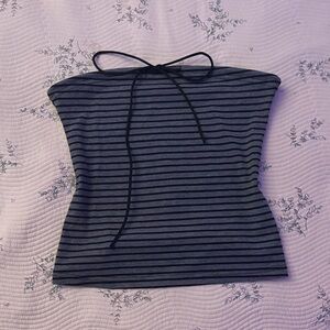 Elegant Black and Gray Striped Women's tube top with adjustable bow strap